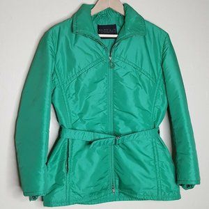 Vtg HEAD Womens Small Quilted Belted Ski Jacket Coat Zip-up Green Hidden Hood